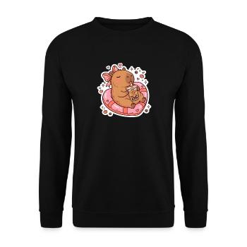 Süßes Capybara Mit Bubble Tea Kawaii Tier - Unisex Pullover - Schwarz - Vorne - Alina (178cm) & Michal (187cm)