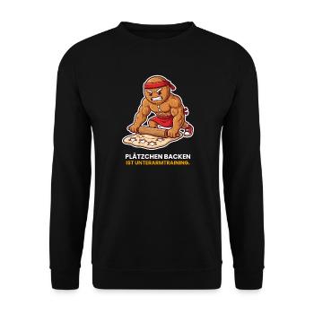 Lebkuchenmann Plätzchen backen Unterarmtraining - Unisex Pullover - Schwarz - Vorne - Alina (178cm) & Michal (187cm)