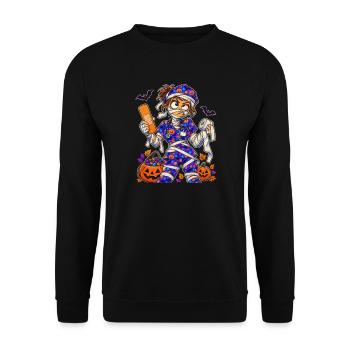 Halloween-Mumie Medizinerin - Unisex Pullover - Schwarz - Vorne - Alina (178cm) & Michal (187cm)
