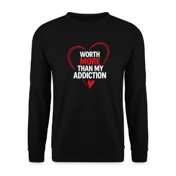 Mehr wert als meine Sucht - Unisex Pullover - Schwarz - Vorne - Alina (178cm) & Michal (187cm)