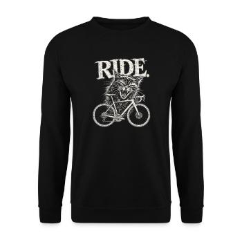 Wütende Katze auf Rennrad  - Unisex Pullover - Schwarz - Vorne - Alina (178cm) & Michal (187cm)