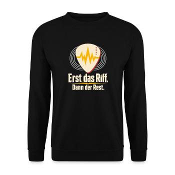 Rockfan Metalfan Gitarrenriff Riff zuerst - Unisex Pullover - Schwarz - Vorne - Alina (178cm) & Michal (187cm)
