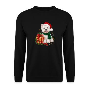 Weihnachts Westi mit Geschenk und Schal - Unisex Pullover - Schwarz - Vorne - Alina (178cm) & Michal (187cm)