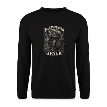 Isländische Weihnachtsfolklore Grýla - Unisex Pullover - Schwarz - Vorne - Alina (178cm) & Michal (187cm)