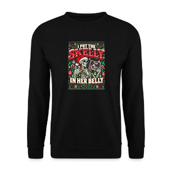 Skelett Santa Weihnachten - Unisex Pullover - Schwarz - Vorne - Alina (178cm) & Michal (187cm)