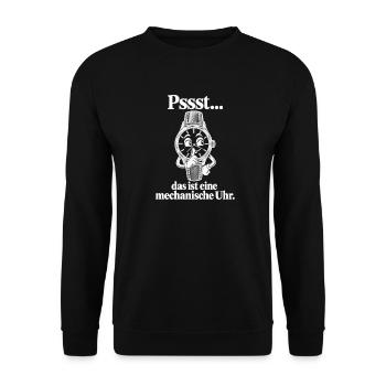 Mechanische Uhr Cartoon Uhrenfan - Unisex Pullover - Schwarz - Vorne - Alina (178cm) & Michal (187cm)