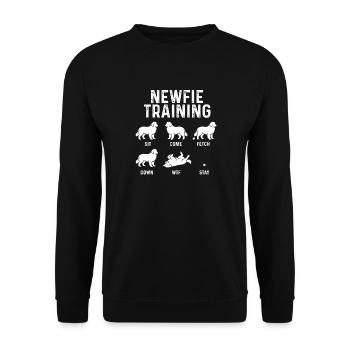 Newfie-Training – Geschenk für Neufundländer Hundeliebhaber - Unisex Pullover - Schwarz - Vorne - Alina (178cm) & Michal (187cm)