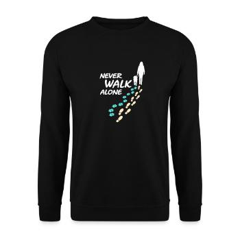 Never Walk Alone Pfotenspuren - Unisex Pullover - Schwarz - Vorne - Alina (178cm) & Michal (187cm)