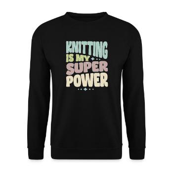 Stricken Strickerin Stricker Knitting superpower - Unisex Pullover - Schwarz - Vorne - Alina (178cm) & Michal (187cm)
