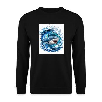 Hai in gewaltiger Welle - Unisex Pullover - Schwarz - Vorne - Alina (178cm) & Michal (187cm)