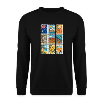 Australien Briefmarken - Unisex Pullover - Schwarz - Vorne - Alina (178cm) & Michal (187cm)