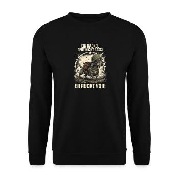 Dackel Geht Nicht Gassi Er Rückt Vor Soldat Hunde - Unisex Pullover - Schwarz - Vorne - Alina (178cm) & Michal (187cm)