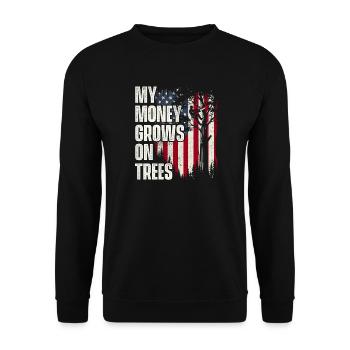 Mein Geld wächst auf Bäumen – Baumpfleger und Baumchirurg - Unisex Pullover - Schwarz - Vorne - Alina (178cm) & Michal (187cm)