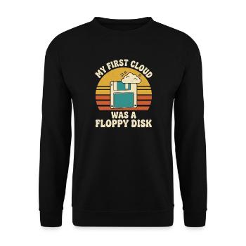 Meine erste Cloud war ein Retro-Techniker für Diskettenfestplatten - Unisex Pullover - Schwarz - Vorne - Alina (178cm) & Michal (187cm)