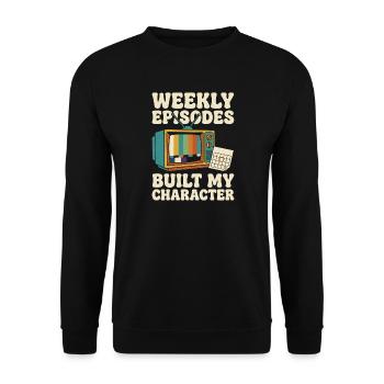 Wöchentliche Episoden Built My Character Retro-TV - Unisex Pullover - Schwarz - Vorne - Alina (178cm) & Michal (187cm)