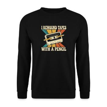 Ich habe Bänder mit einer Pencil-Retro-Kassette zurückgespult - Unisex Pullover - Schwarz - Vorne - Alina (178cm) & Michal (187cm)