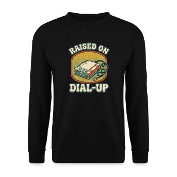 Aufgewachsen mit dem Einwahl-Retro-Modem aus den 90ern - Unisex Pullover - Schwarz - Vorne - Alina (178cm) & Michal (187cm)
