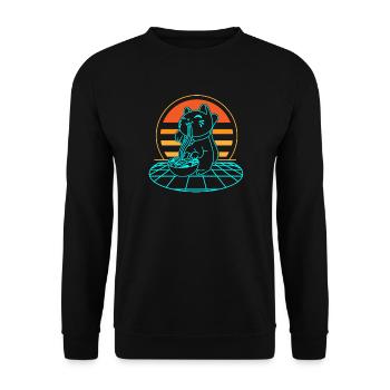 Katze Ramen Retro - Unisex Pullover - Schwarz - Vorne - Alina (178cm) & Michal (187cm)