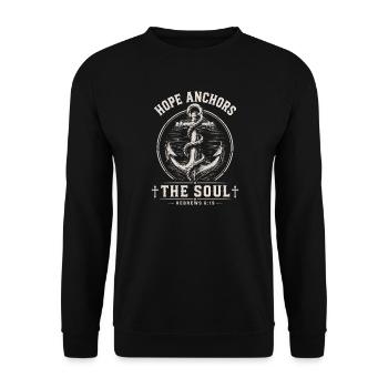 Hebräer 6,19 Christliches Ankerdesign - Unisex Pullover - Schwarz - Vorne - Alina (178cm) & Michal (187cm)