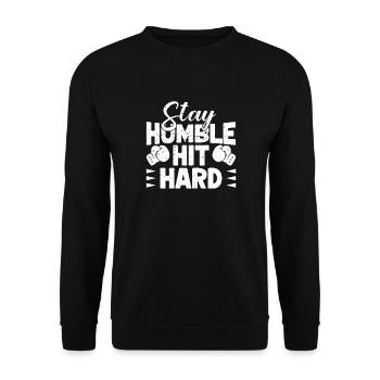 Stay Humble Hit Hard Boxing Gloves - Unisex Pullover - Schwarz - Vorne - Alina (178cm) & Michal (187cm)