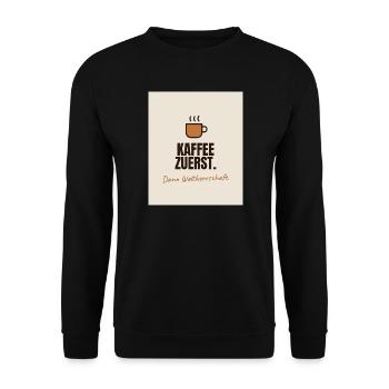 Kaffee - Unisex Pullover - Schwarz - Vorne - Alina (178cm) & Michal (187cm)