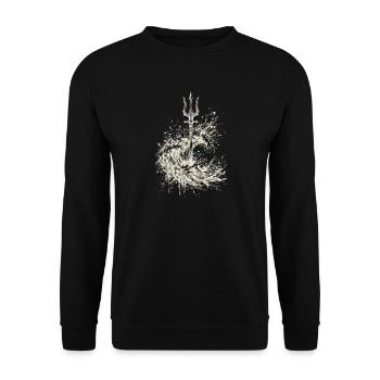 Poseidon-Dreizack-Cream Tintenwellen-Mythologie - Unisex Pullover - Schwarz - Vorne - Alina (178cm) & Michal (187cm)
