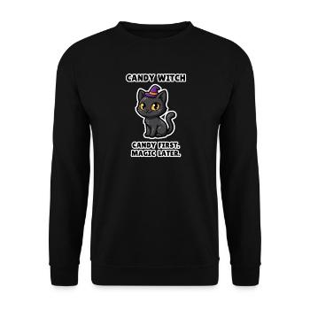 Candy Witch – lustige Halloween-Hexen-Gruppenkatze - Unisex Pullover - Schwarz - Vorne - Alina (178cm) & Michal (187cm)