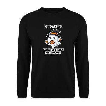Deko-Hexe – Lustige Halloween Hexengruppe Kürbis - Unisex Pullover - Schwarz - Vorne - Alina (178cm) & Michal (187cm)