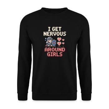 I Get Nervous Around Girls Lesben Schüchtern - Unisex Pullover - Schwarz - Vorne - Alina (178cm) & Michal (187cm)