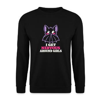 I Get Nervous Around Girls Lesben Schüchtern - Unisex Pullover - Schwarz - Vorne - Alina (178cm) & Michal (187cm)