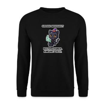 Bester Zauber – Babyankündigung zu Halloween - Unisex Pullover - Schwarz - Vorne - Alina (178cm) & Michal (187cm)