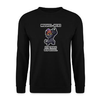Muskel-Hexe – Halloween Hexengruppe Fitness - Unisex Pullover - Schwarz - Vorne - Alina (178cm) & Michal (187cm)