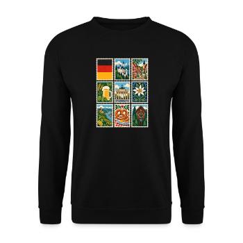 Deutschland Briefmarken - Unisex Pullover - Schwarz - Vorne - Alina (178cm) & Michal (187cm)