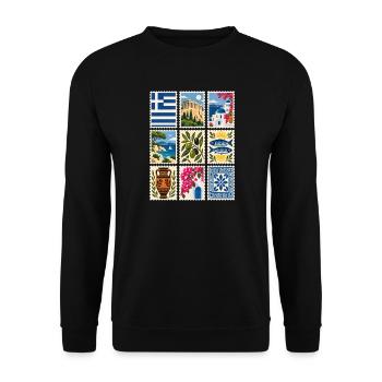 Griechenland Briefmarken - Unisex Pullover - Schwarz - Vorne - Alina (178cm) & Michal (187cm)