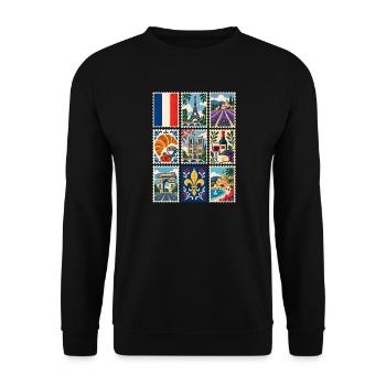 Frankreich Briefmarken - Unisex Pullover - Schwarz - Vorne - Alina (178cm) & Michal (187cm)