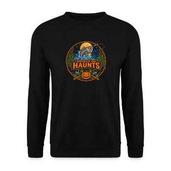 Hooked On Haunts Skeleton Bass Fishing  Halloween - Unisex Pullover - Schwarz - Vorne - Alina (178cm) & Michal (187cm)