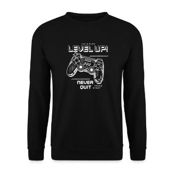 let's play level up never quit press start - Unisex Pullover - Schwarz - Vorne - Alina (178cm) & Michal (187cm)