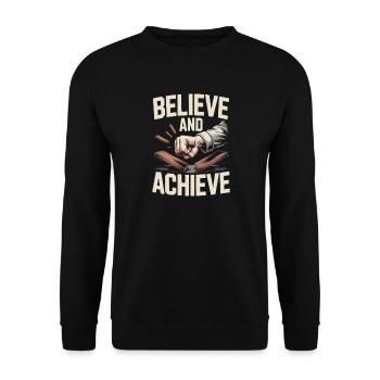 Believe And Achieve Motivation Gym Kraftsport - Unisex Pullover - Schwarz - Vorne - Alina (178cm) & Michal (187cm)