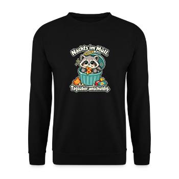 Waschbär Trash Panda Humor Nachtaktiv - Unisex Pullover - Schwarz - Vorne - Alina (178cm) & Michal (187cm)