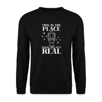 Hier wird es ernst - Unisex Pullover - Schwarz - Vorne - Alina (178cm) & Michal (187cm)