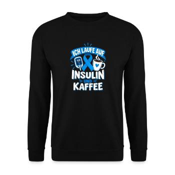 Ich laufe auf Insulin und Kaffee – Diabetes Spruch - Unisex Pullover - Schwarz - Vorne - Alina (178cm) & Michal (187cm)