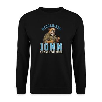 Kfz-Mechaniker lustig - 10mm Nuss weg, wie immer - Unisex Pullover - Schwarz - Vorne - Alina (178cm) & Michal (187cm)