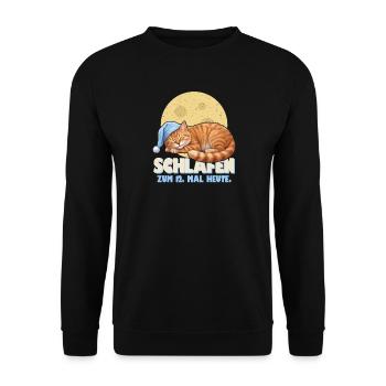 Katze schläft bei Vollmond - zum 12. Mal heute - Unisex Pullover - Schwarz - Vorne - Alina (178cm) & Michal (187cm)