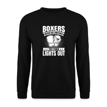 Boxers Never Use Switches Boxing Gloves - Unisex Pullover - Schwarz - Vorne - Alina (178cm) & Michal (187cm)