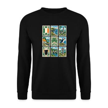 Irland Briefmarken - Unisex Pullover - Schwarz - Vorne - Alina (178cm) & Michal (187cm)