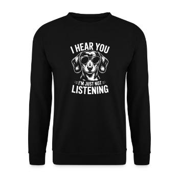Dackel Spruch Dachshund Lustiges Dackel Geschenk - Unisex Pullover - Schwarz - Vorne - Alina (178cm) & Michal (187cm)