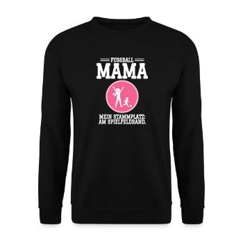 Fußball Mutter - Stammplatz am Spielfeldrand - Unisex Pullover - Schwarz - Vorne - Alina (178cm) & Michal (187cm)