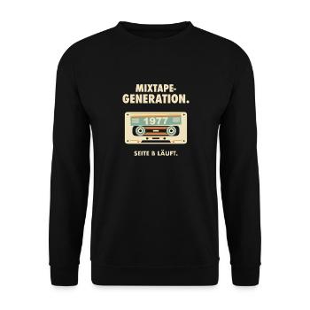 50. Geburtstag Jahrgang 1977 Mixtape Kassette - Unisex Pullover - Schwarz - Vorne - Alina (178cm) & Michal (187cm)