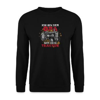 Opa mit Traktor Trecker Opa Großvater Lustiges - Unisex Pullover - Schwarz - Vorne - Alina (178cm) & Michal (187cm)