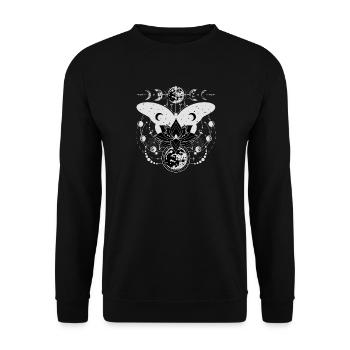 Mondphasen mit Lotusblume und einem Schmetterling - Unisex Pullover - Schwarz - Vorne - Alina (178cm) & Michal (187cm)
